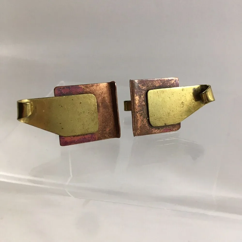 Copper Gold Modernist Abstract Cufflinks Square Sculpture Brutalist Large VTG H1